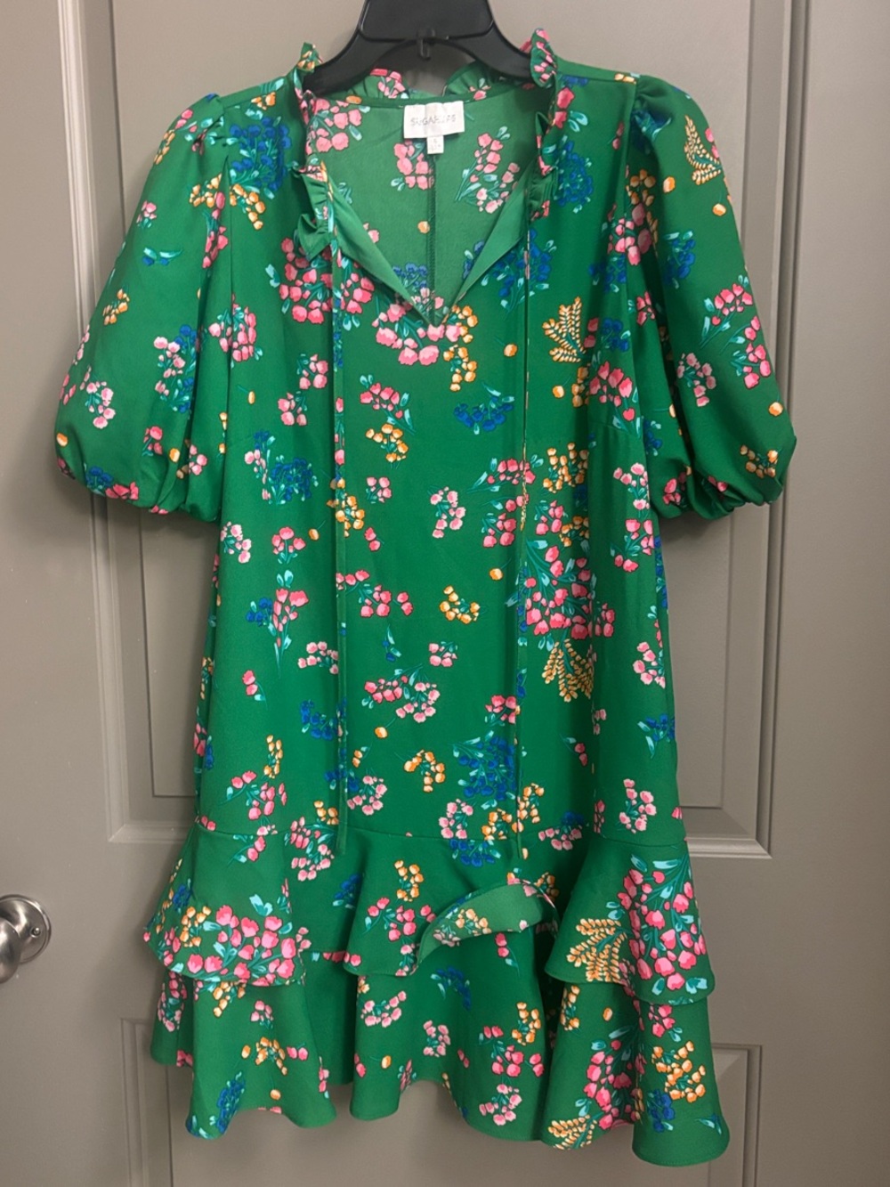 Girls' Green Floral Ruffle Dress